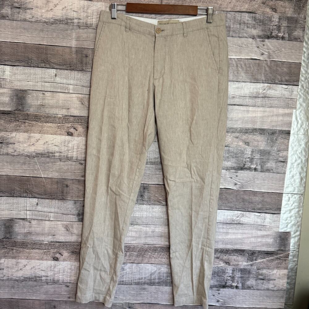 Weston Jon Boucher Linen Blend Pants Mens 30x30 Beige Straight Preppy Business